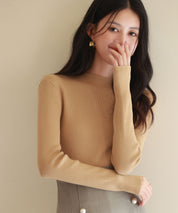 リブ編みプチハイネックニットプルオーバーsdpxyf3015 ライトブラウン