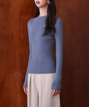 リブ編みプチハイネックニットプルオーバーsdpxyf3015 ブルーグレー