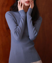 リブ編みプチハイネックニットプルオーバーsdpxyf3015 ブルーグレー