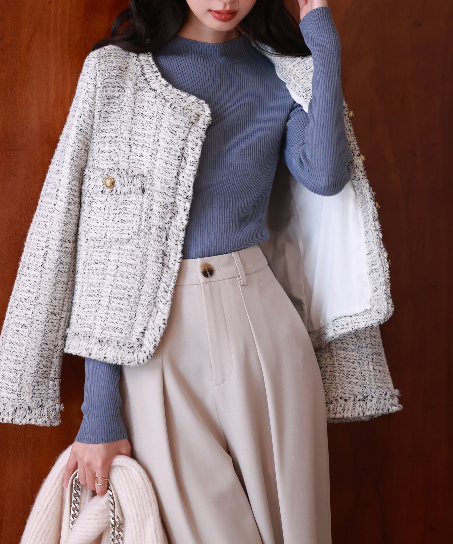 リブ編みプチハイネックニットプルオーバーsdpxyf3015 ブルーグレー