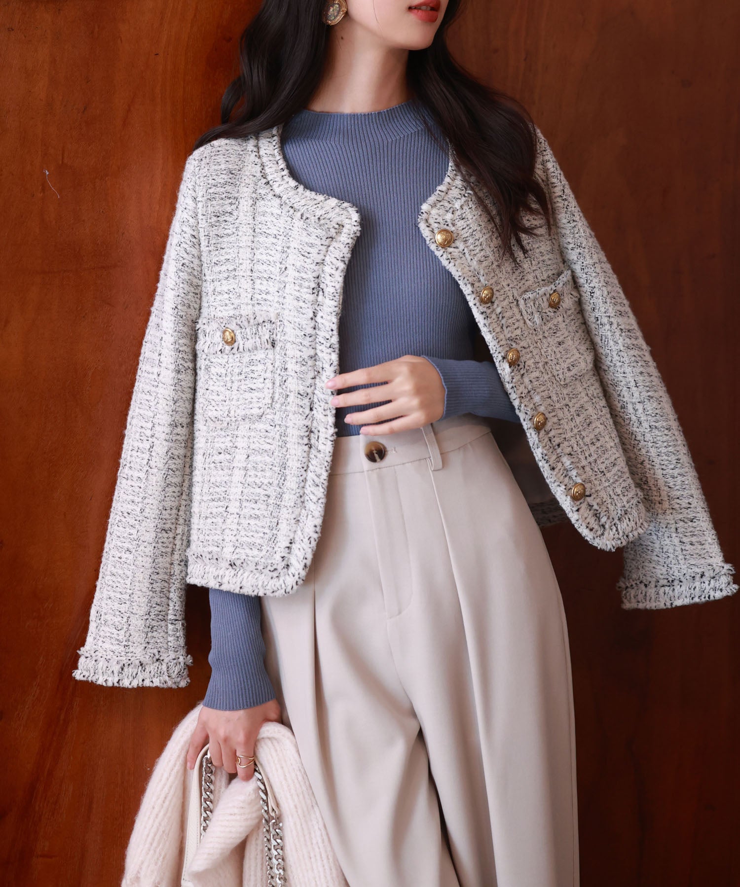 リブ編みプチハイネックニットプルオーバーsdpxyf3015 ブルーグレー