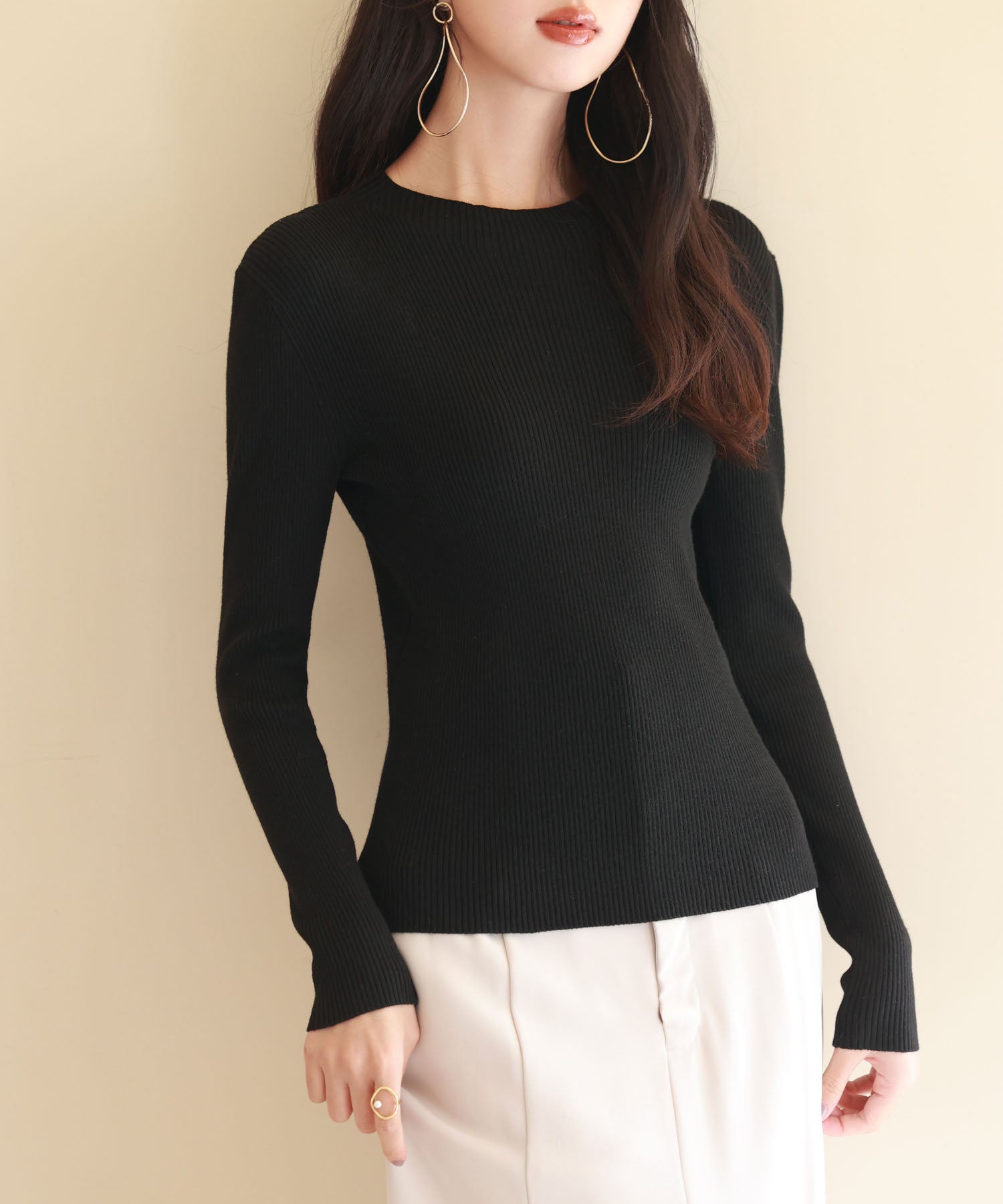 リブ編みプチハイネックニットプルオーバーsdpxyf3015 ブラック