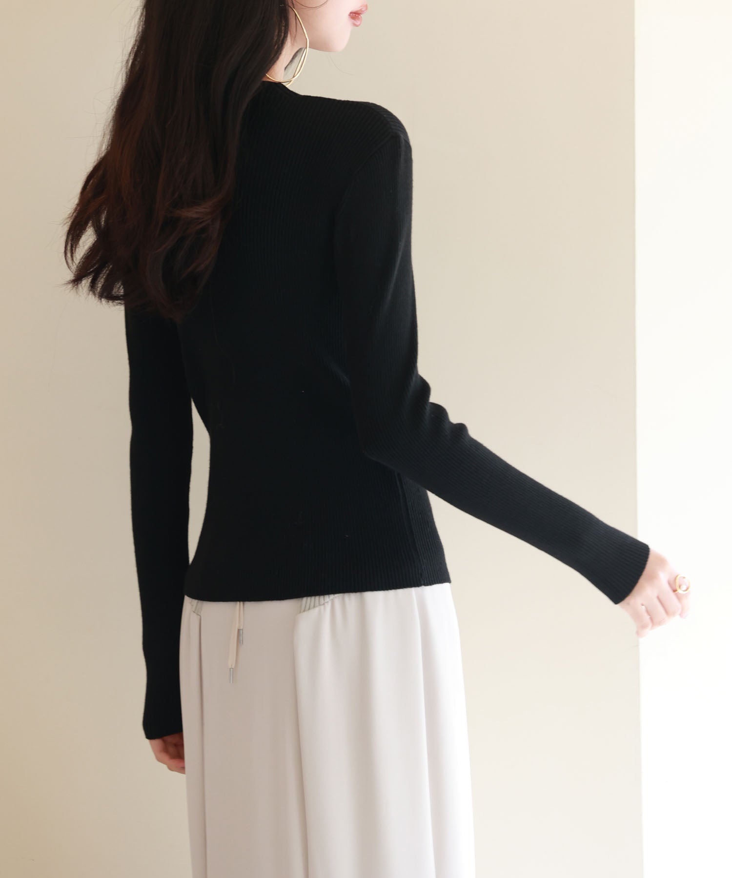 リブ編みプチハイネックニットプルオーバーsdpxyf3015 ブラック