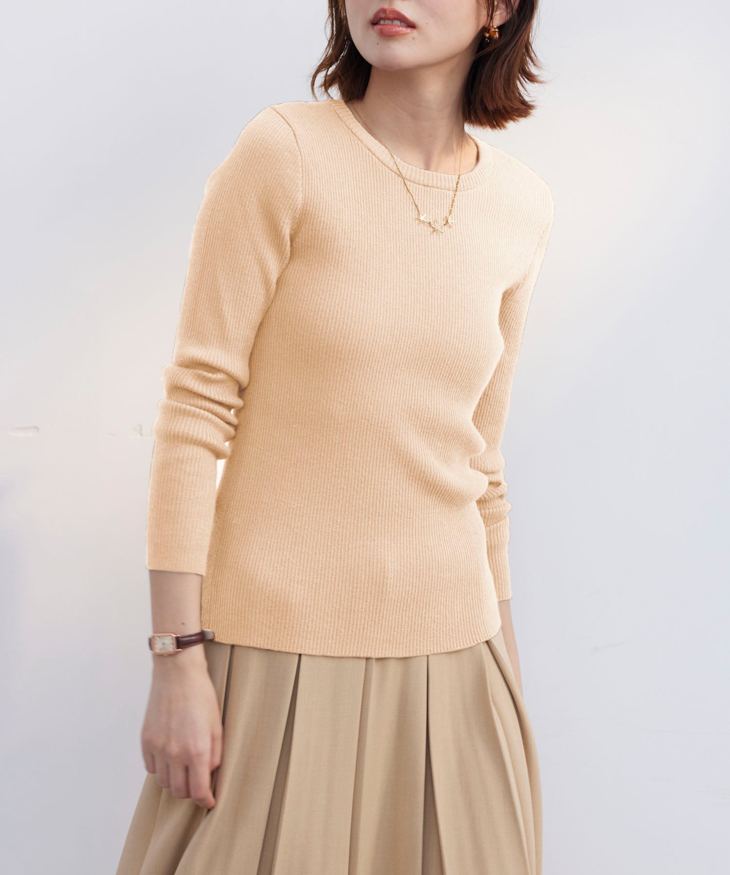 リブ編みクルーネックニットプルオーバーsdpxyf3015b-103-14