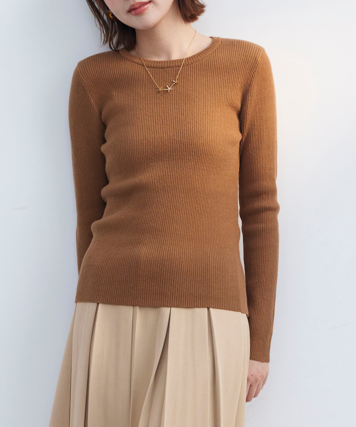 リブ編みクルーネックニットプルオーバーsdpxyf3015b-103-17