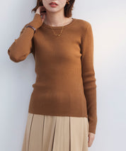 リブ編みクルーネックニットプルオーバーsdpxyf3015b ブラウン