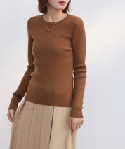 リブ編みクルーネックニットプルオーバーsdpxyf3015b ブラウン