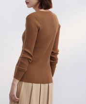 リブ編みクルーネックニットプルオーバーsdpxyf3015b ブラウン