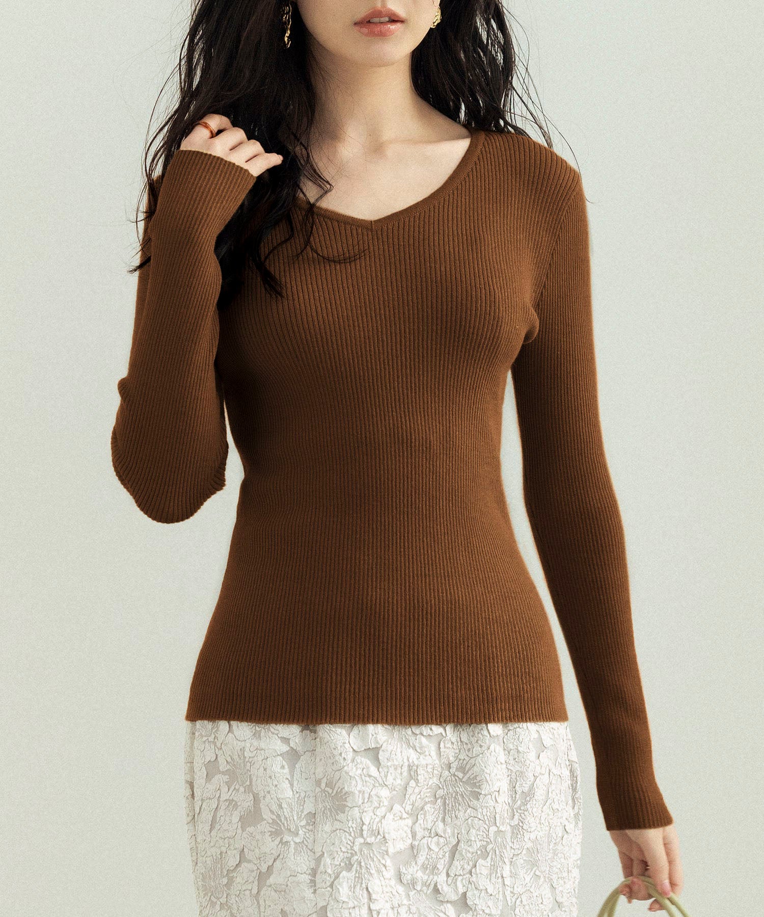 リブ編みVネックニットプルオーバーsdpxyf3016a-103-17