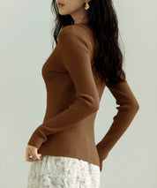 リブ編みVネックニットプルオーバーsdpxyf3016a ブラウン