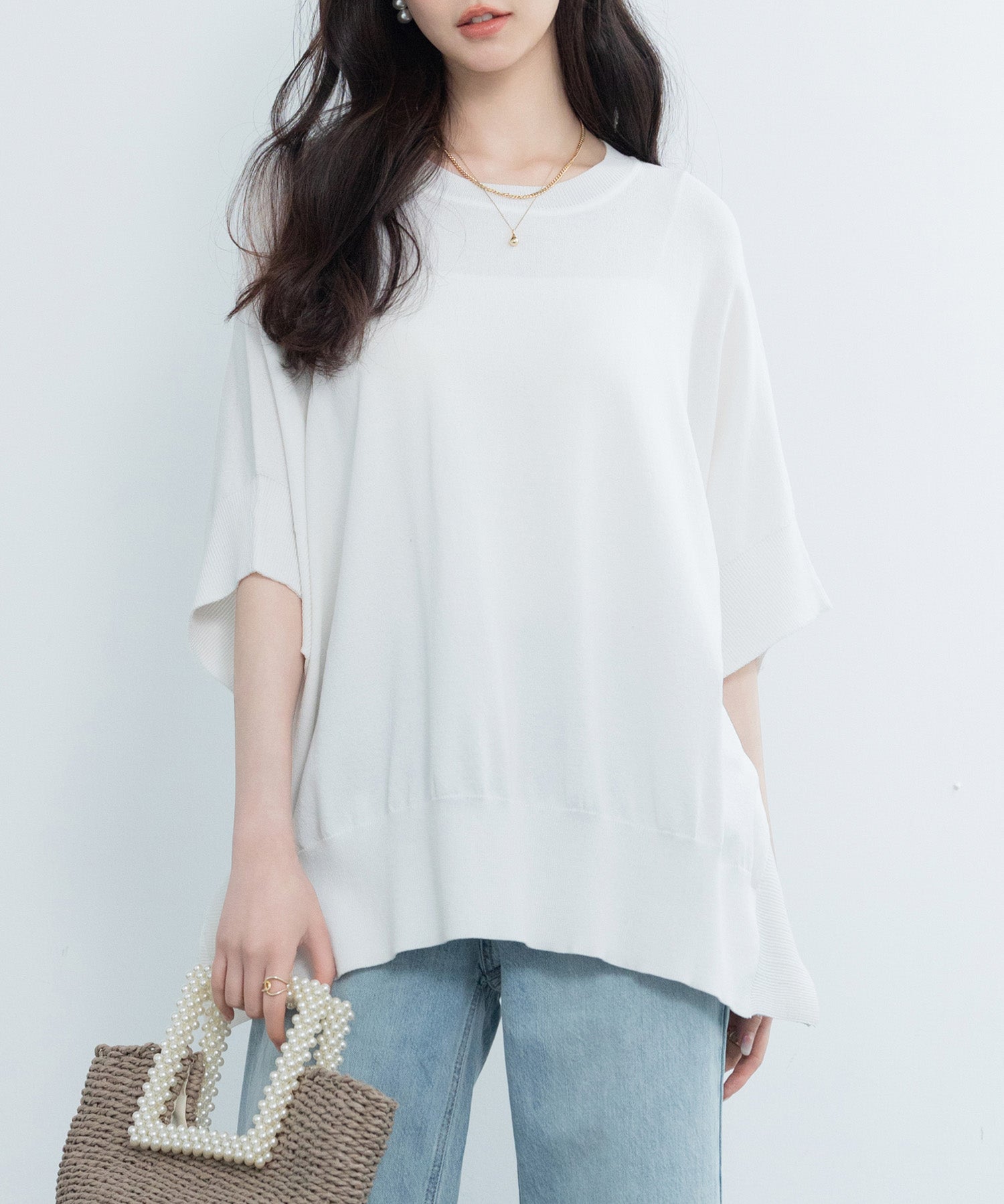 クルーネックニットプルオーバーsdpxyf3071 ホワイト