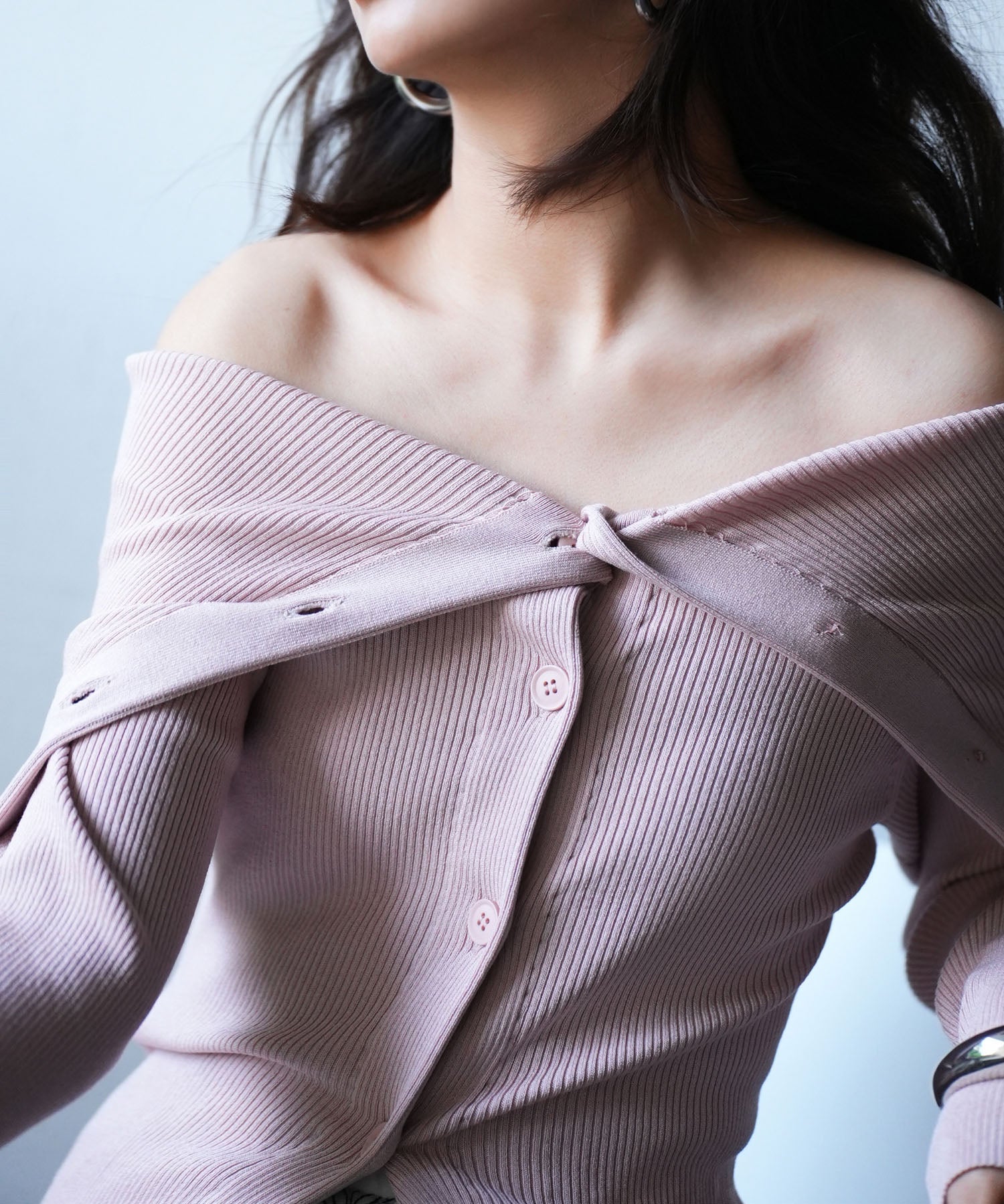 オフショルダーリブニットプルオーバーsdpxyf6019 ピンク