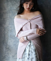 オフショルダーリブニットプルオーバーsdpxyf6019 ピンク