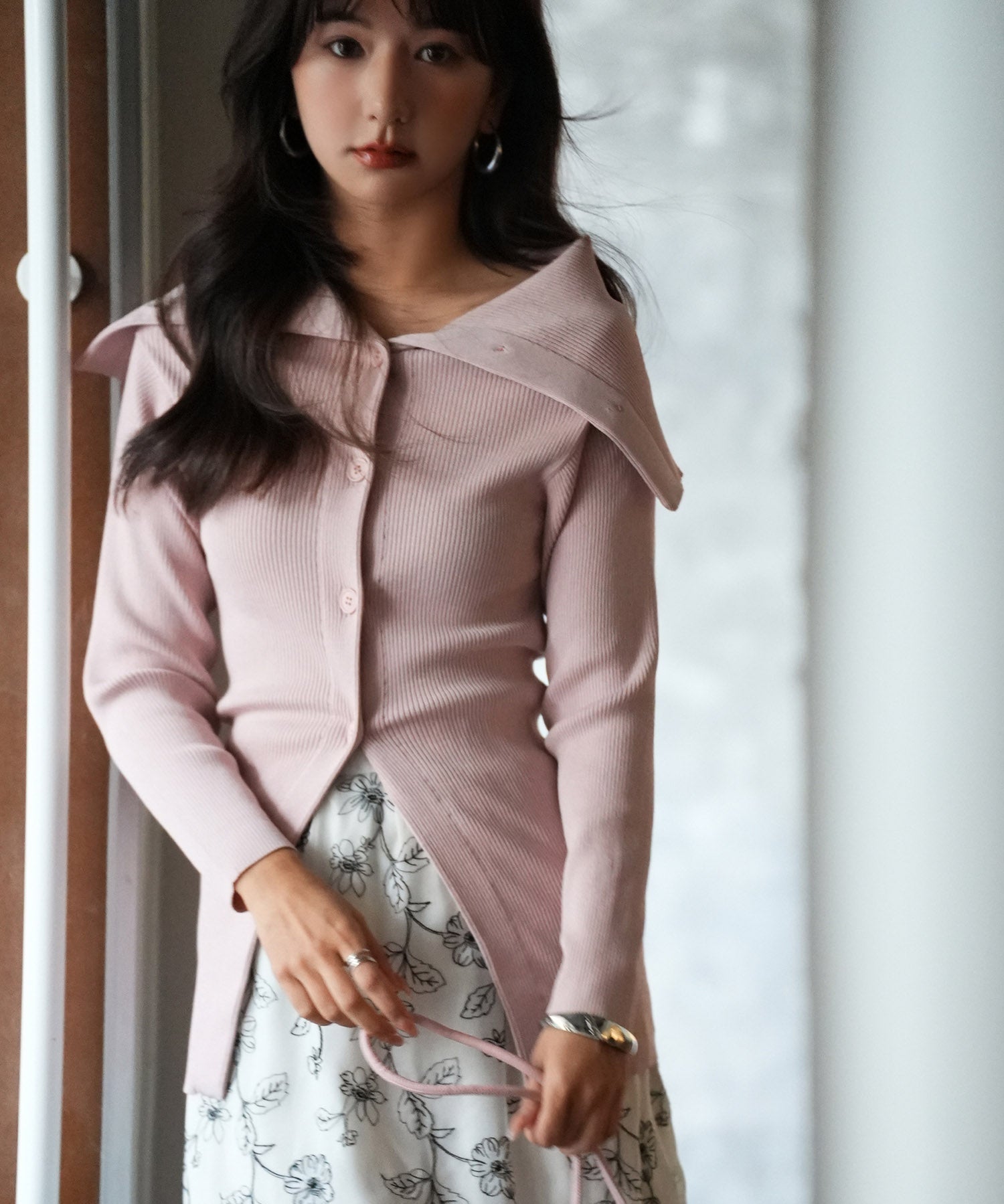 オフショルダーリブニットプルオーバーsdpxyf6019 ピンク