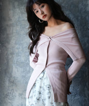 オフショルダーリブニットプルオーバーsdpxyf6019 ピンク