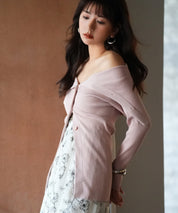 オフショルダーリブニットプルオーバーsdpxyf6019 ピンク