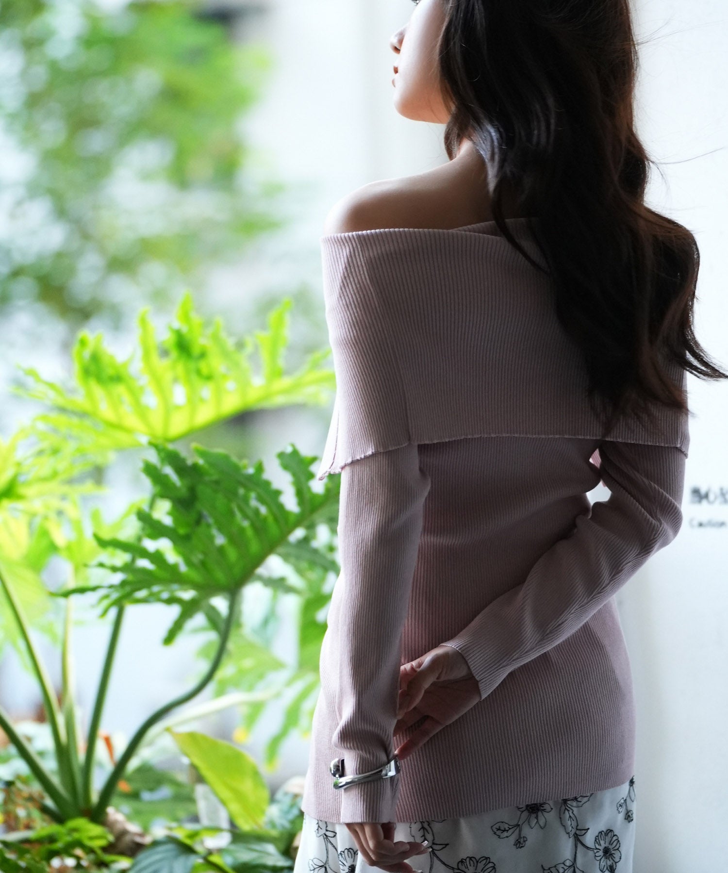 オフショルダーリブニットプルオーバーsdpxyf6019 ピンク