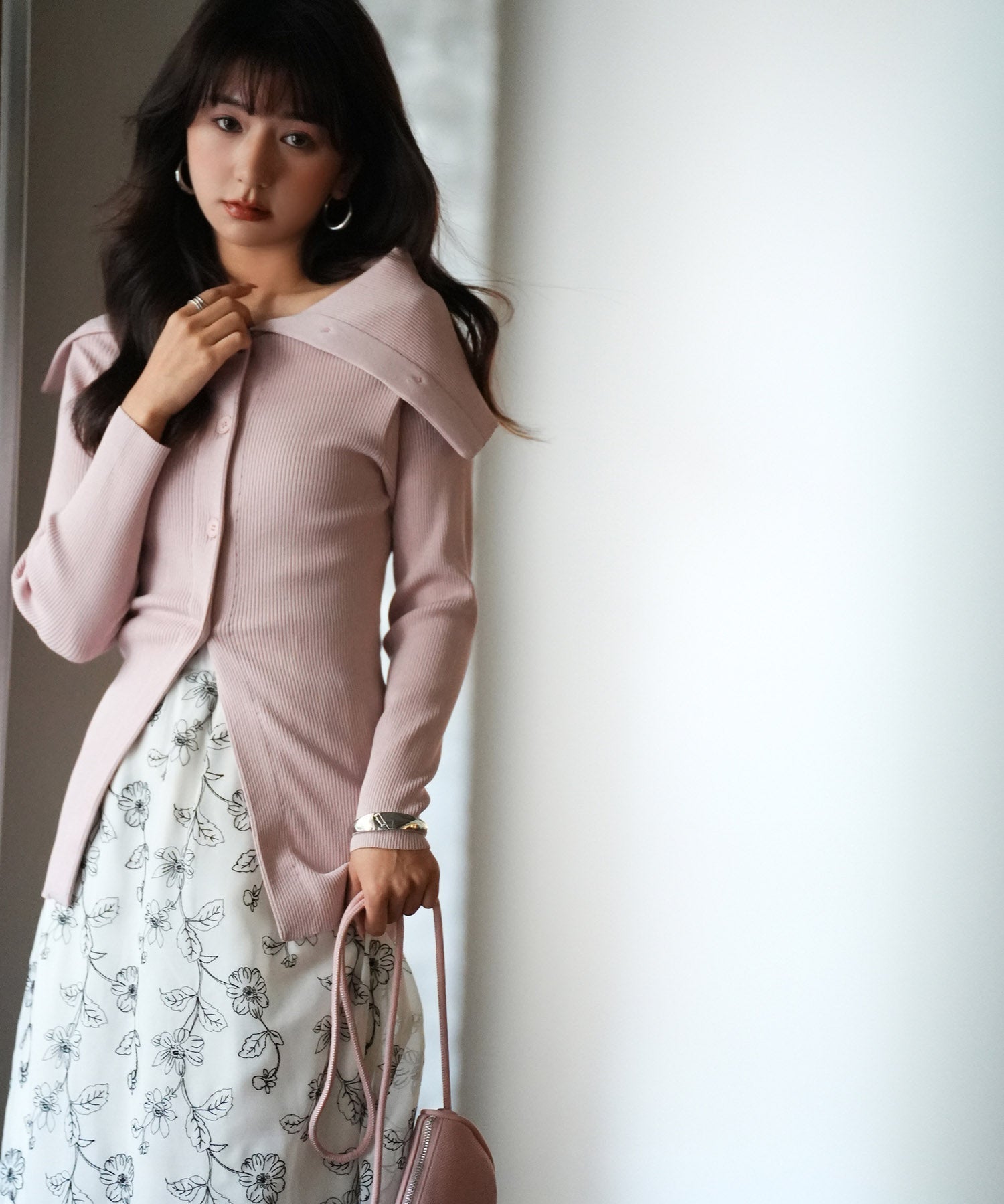 オフショルダーリブニットプルオーバーsdpxyf6019 ピンク