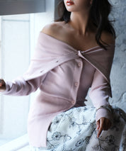 オフショルダーリブニットプルオーバーsdpxyf6019 ピンク