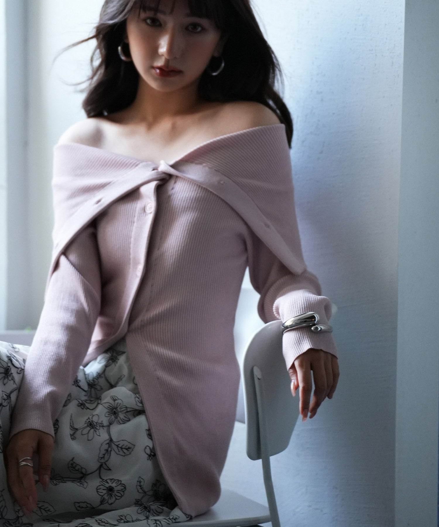 オフショルダーリブニットプルオーバーsdpxyf6019 ピンク