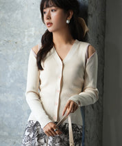 配色オープンショルダーニットプルオーバーsdpxyf6068-103-38