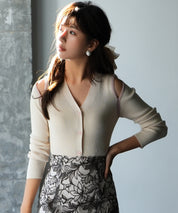 配色オープンショルダーニットプルオーバーsdpxyf6068 アイボリー