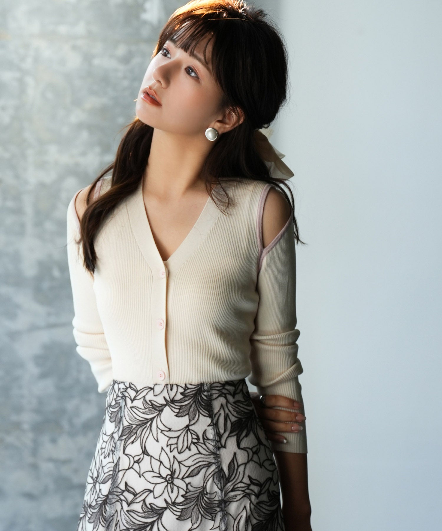 配色オープンショルダーニットプルオーバーsdpxyf6068 アイボリー