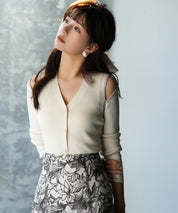 配色オープンショルダーニットプルオーバーsdpxyf6068 アイボリー