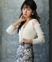 配色オープンショルダーニットプルオーバーsdpxyf6068 アイボリー