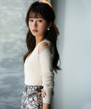 配色オープンショルダーニットプルオーバーsdpxyf6068 アイボリー