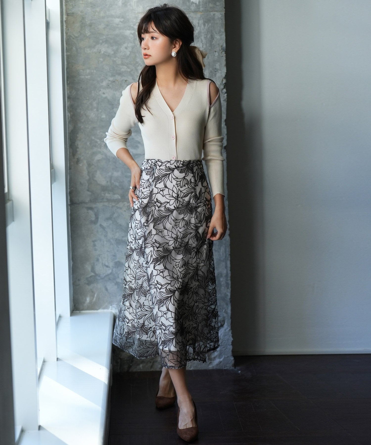 配色オープンショルダーニットプルオーバーsdpxyf6068 アイボリー