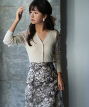 配色オープンショルダーニットプルオーバーsdpxyf6068 アイボリー