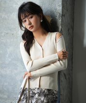 配色オープンショルダーニットプルオーバーsdpxyf6068 アイボリー