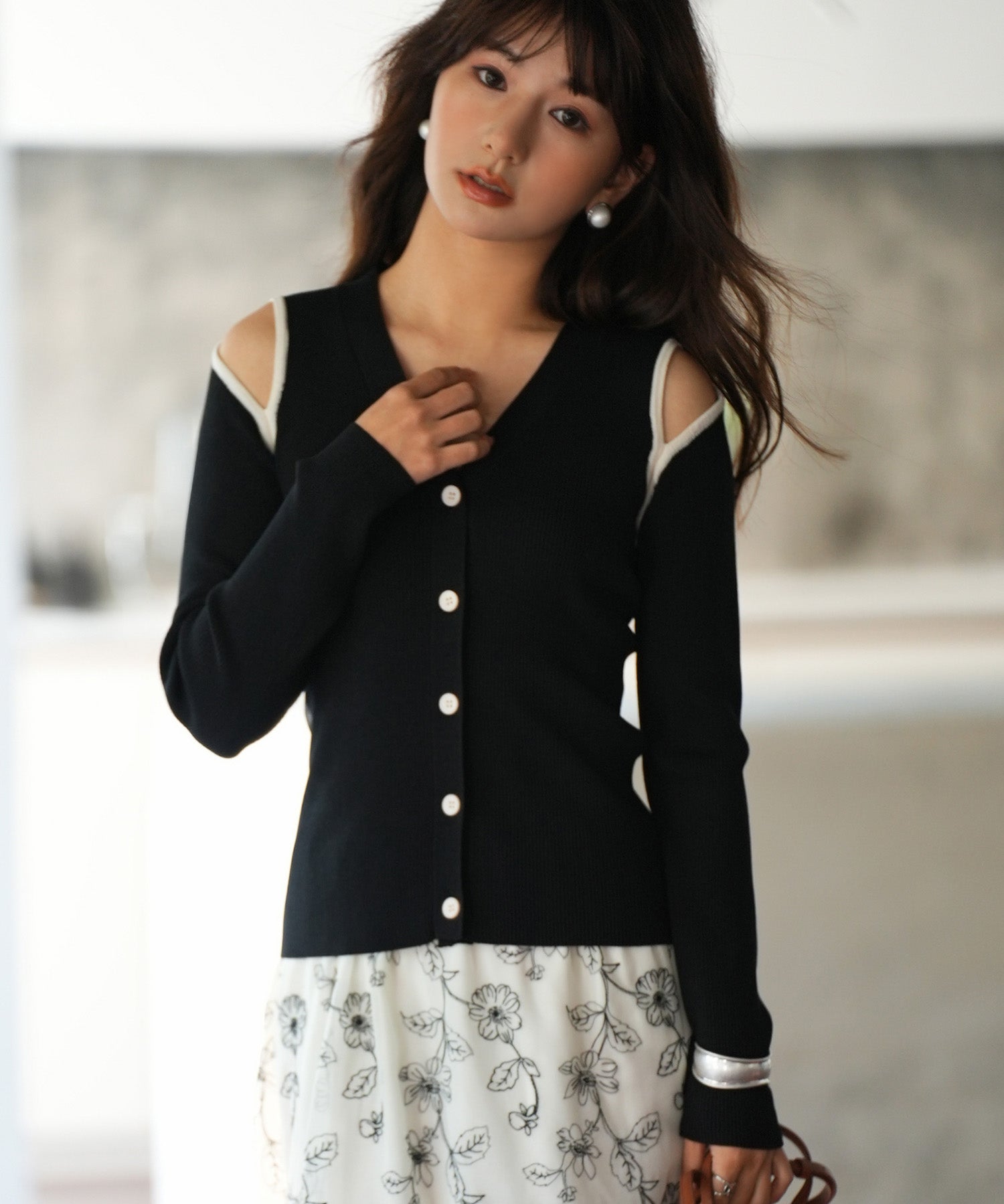 配色オープンショルダーニットプルオーバーsdpxyf6068-103-8