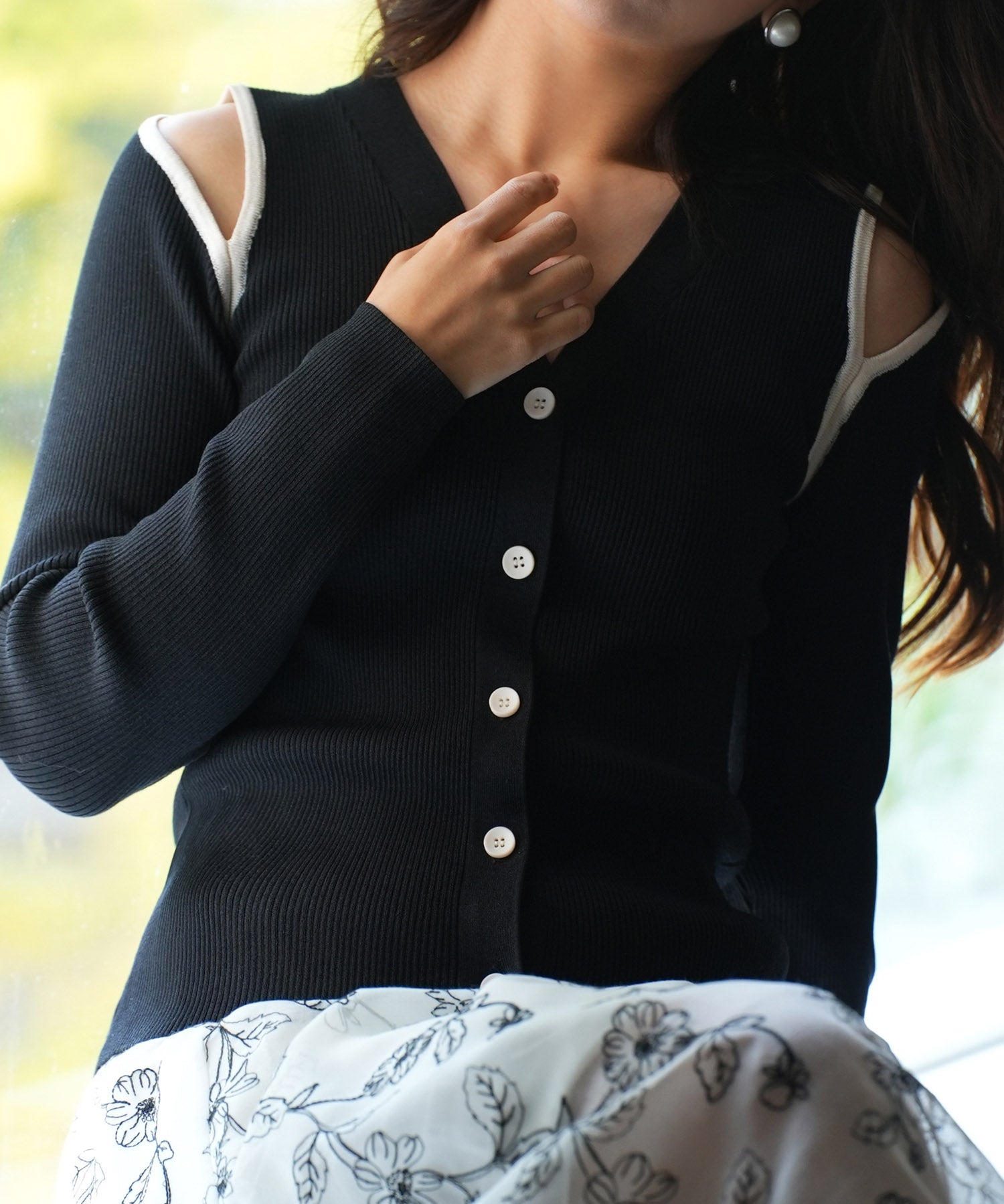 配色オープンショルダーニットプルオーバーsdpxyf6068 ブラック