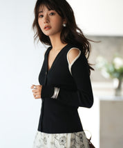 配色オープンショルダーニットプルオーバーsdpxyf6068 ブラック