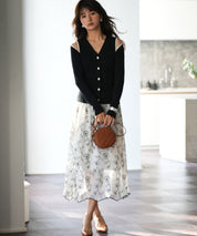 配色オープンショルダーニットプルオーバーsdpxyf6068 ブラック