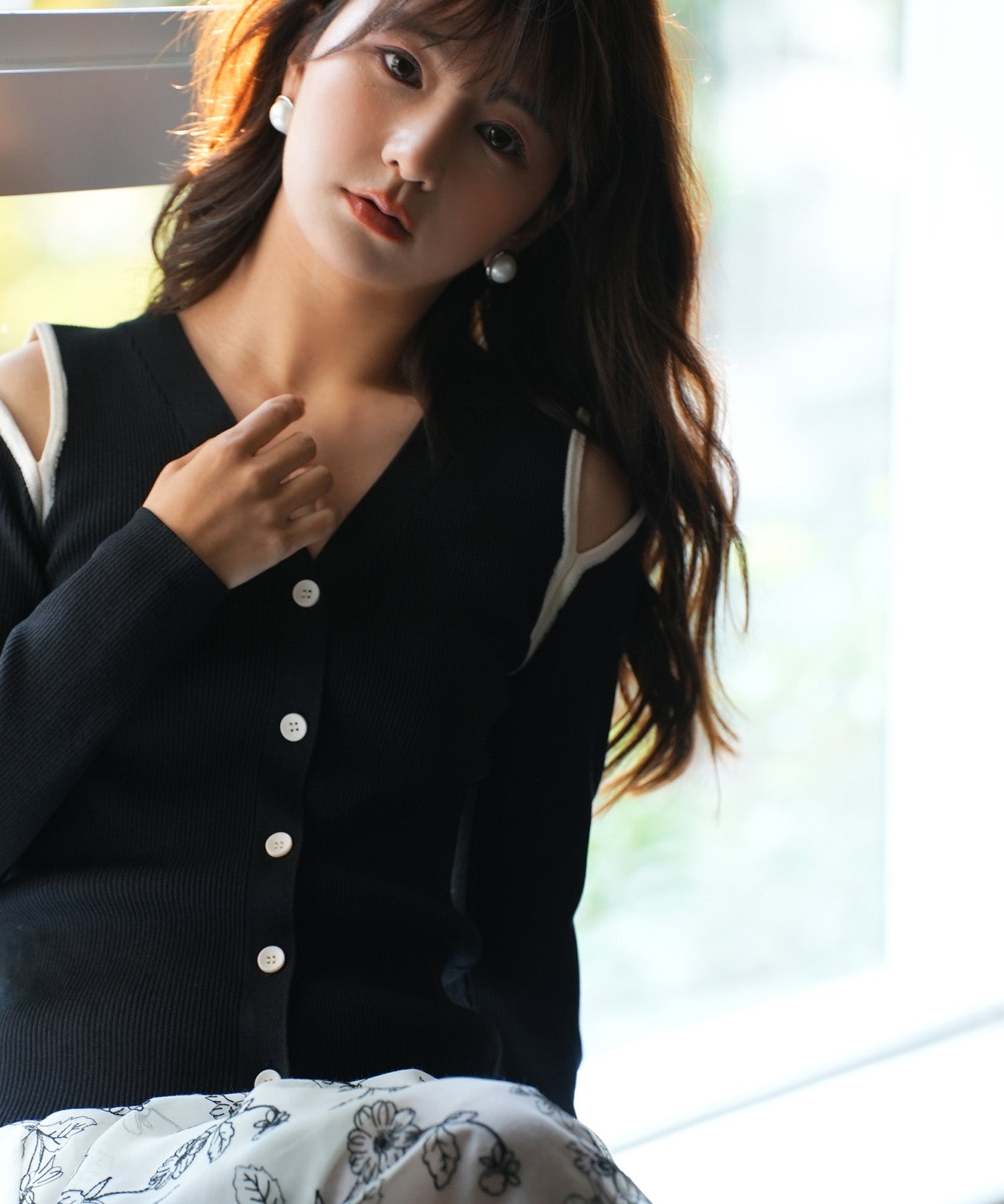 配色オープンショルダーニットプルオーバーsdpxyf6068 ブラック