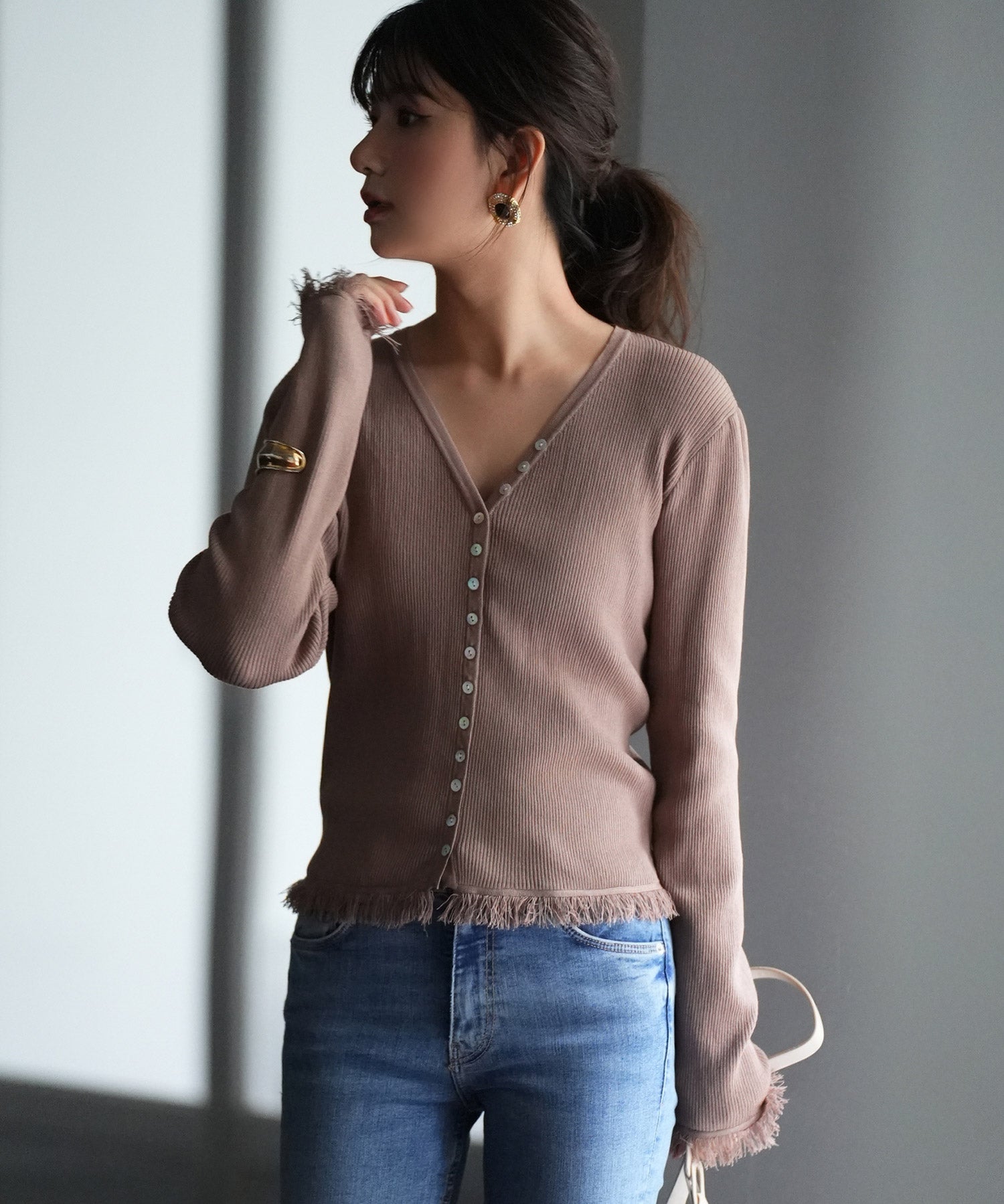 フリンジデザインニットカーディガンsdpxyf6100 ブラウン