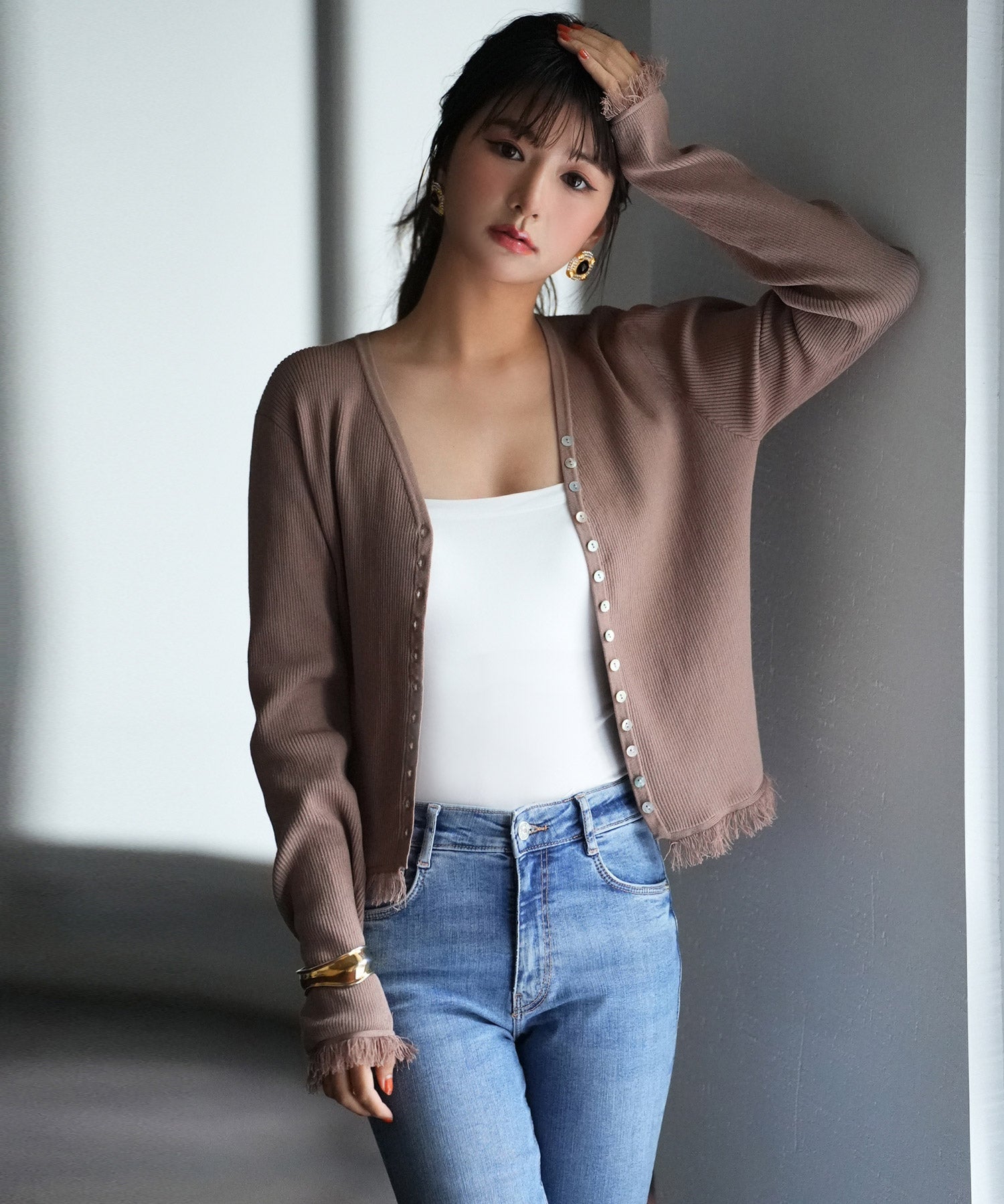 フリンジデザインニットカーディガンsdpxyf6100 ブラウン