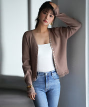 フリンジデザインニットカーディガンsdpxyf6100 ブラウン