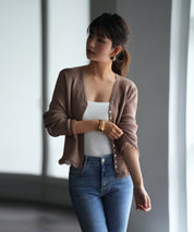 フリンジデザインニットカーディガンsdpxyf6100 ブラウン