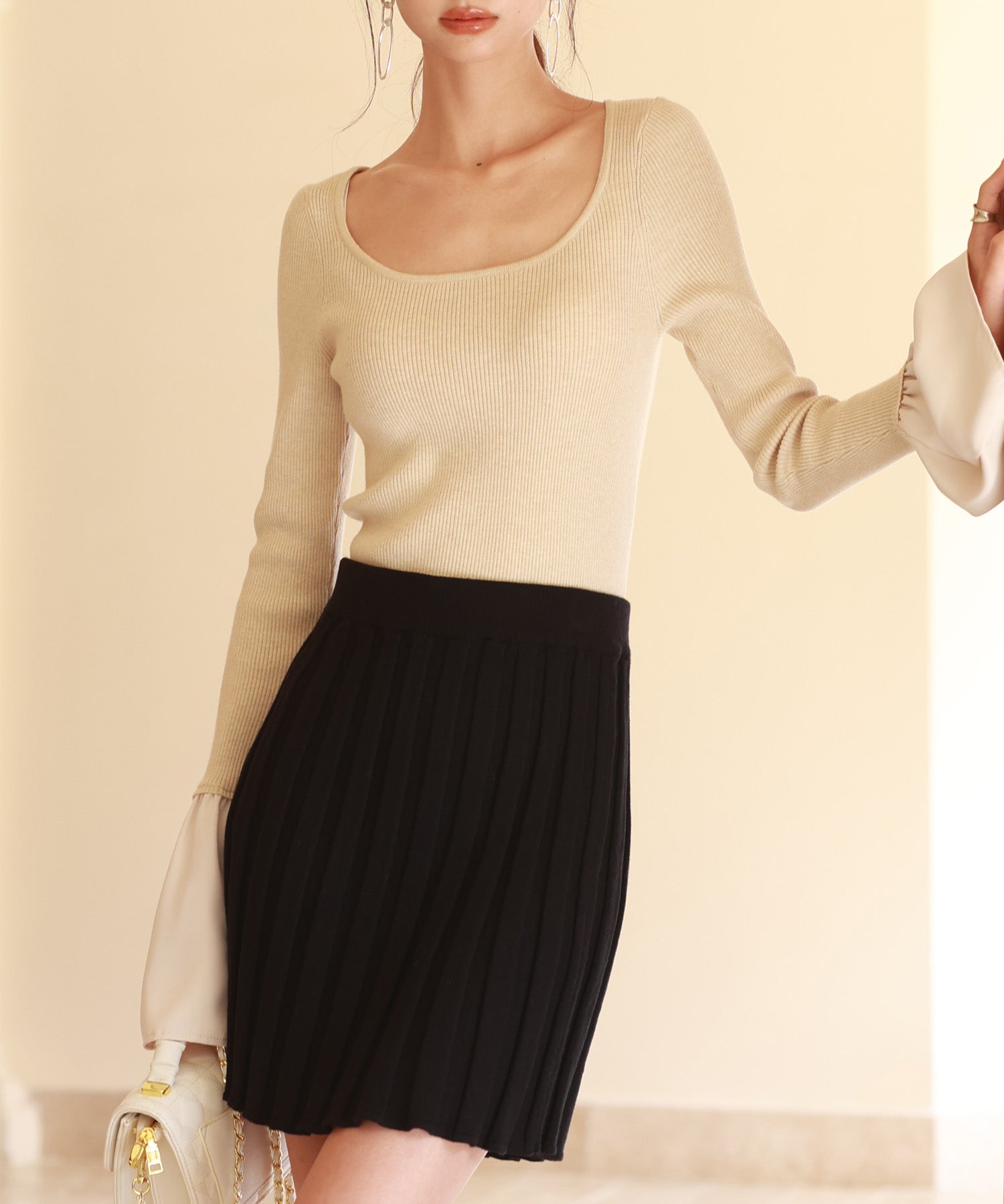 フレア袖クルーネックニットプルオーバsdpxyf6297