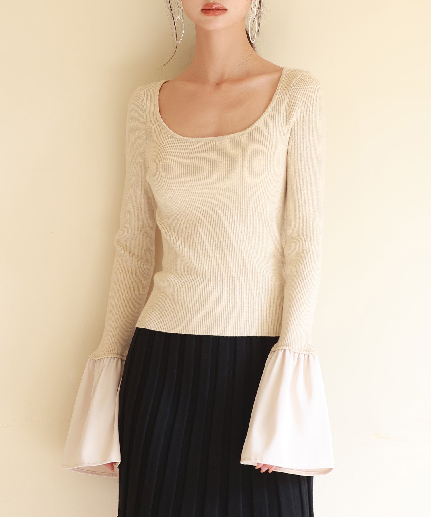 フレア袖クルーネックニットプルオーバsdpxyf6297