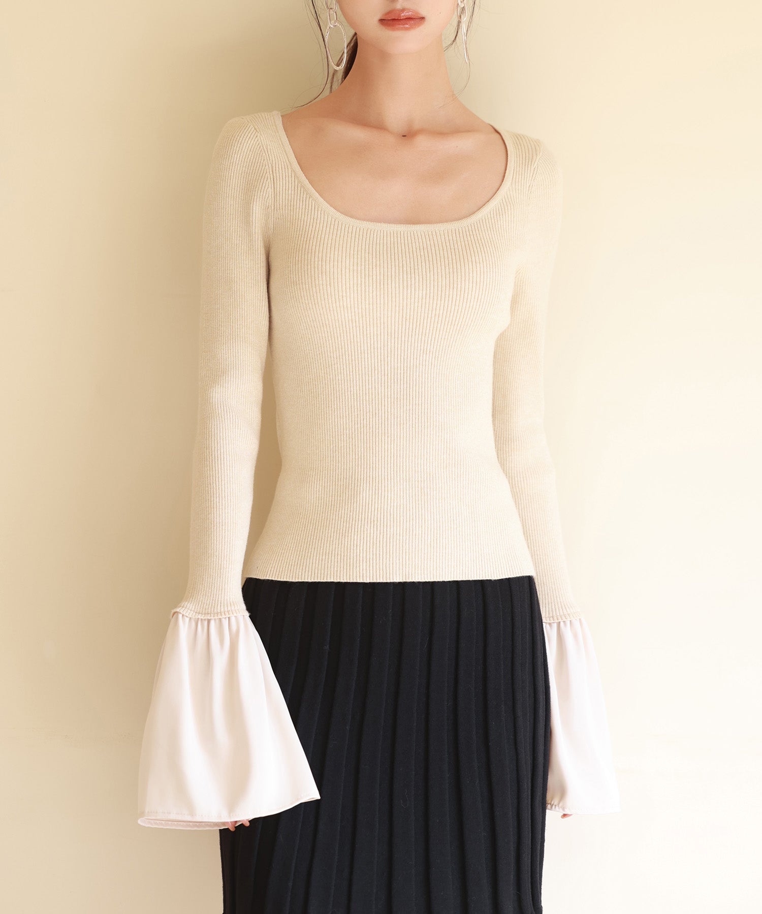 フレア袖クルーネックニットプルオーバsdpxyf6297