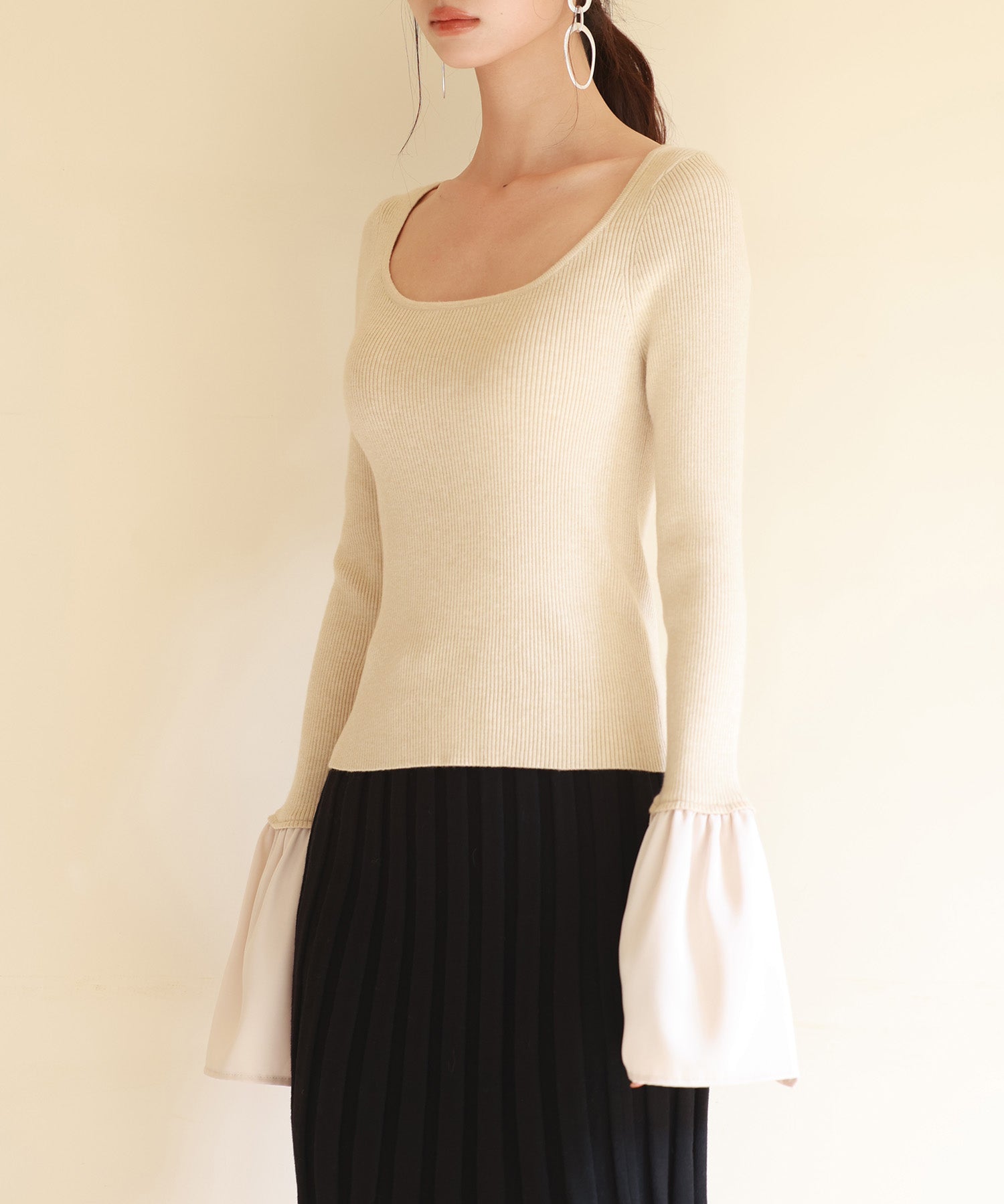 フレア袖クルーネックニットプルオーバsdpxyf6297