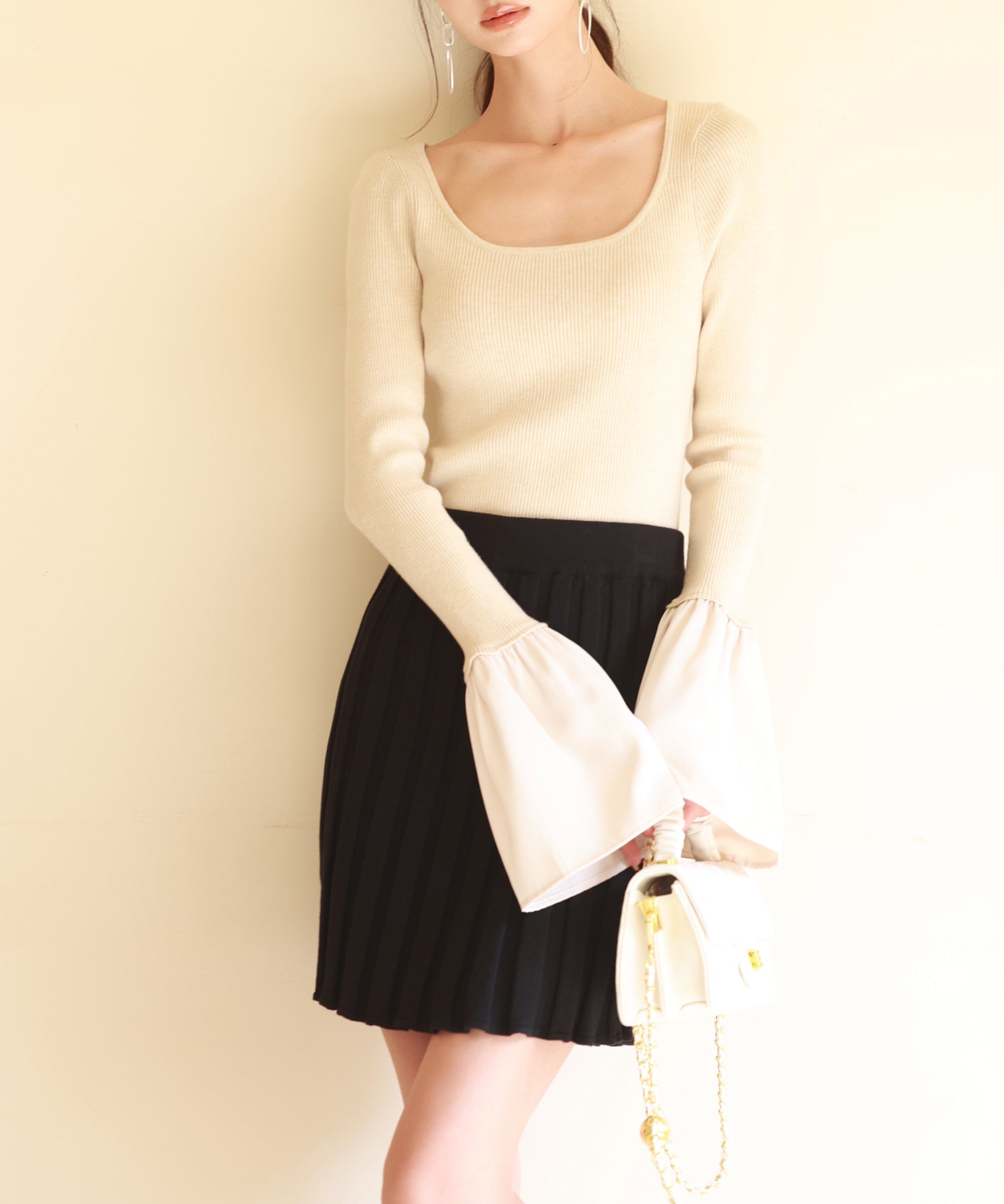 フレア袖クルーネックニットプルオーバsdpxyf6297