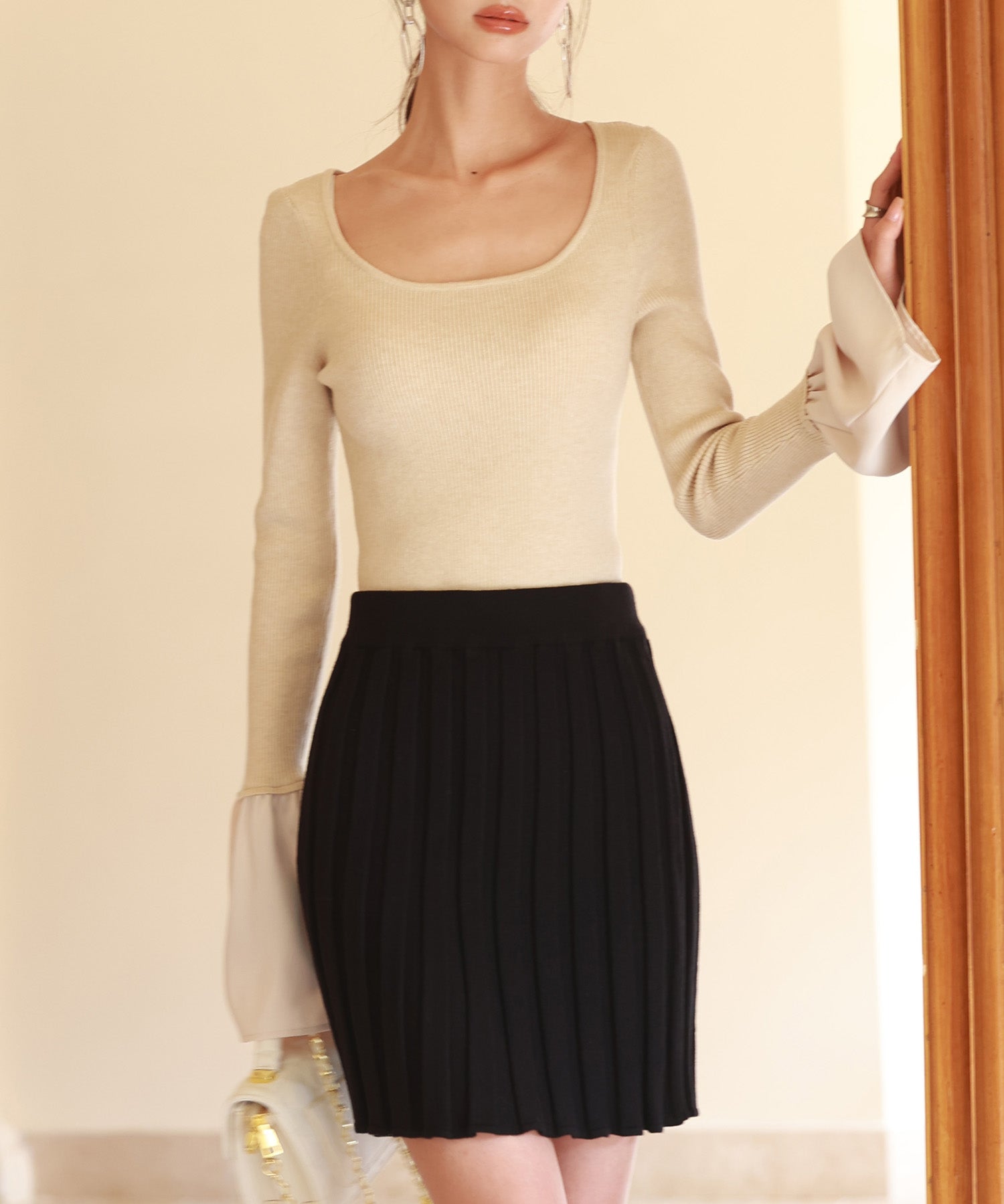 フレア袖クルーネックニットプルオーバsdpxyf6297