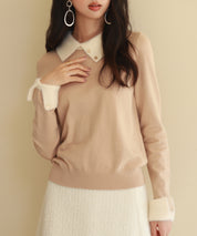 襟付きハイゲージ編みニットプルオーバーsdpxyf6301 ベージュ