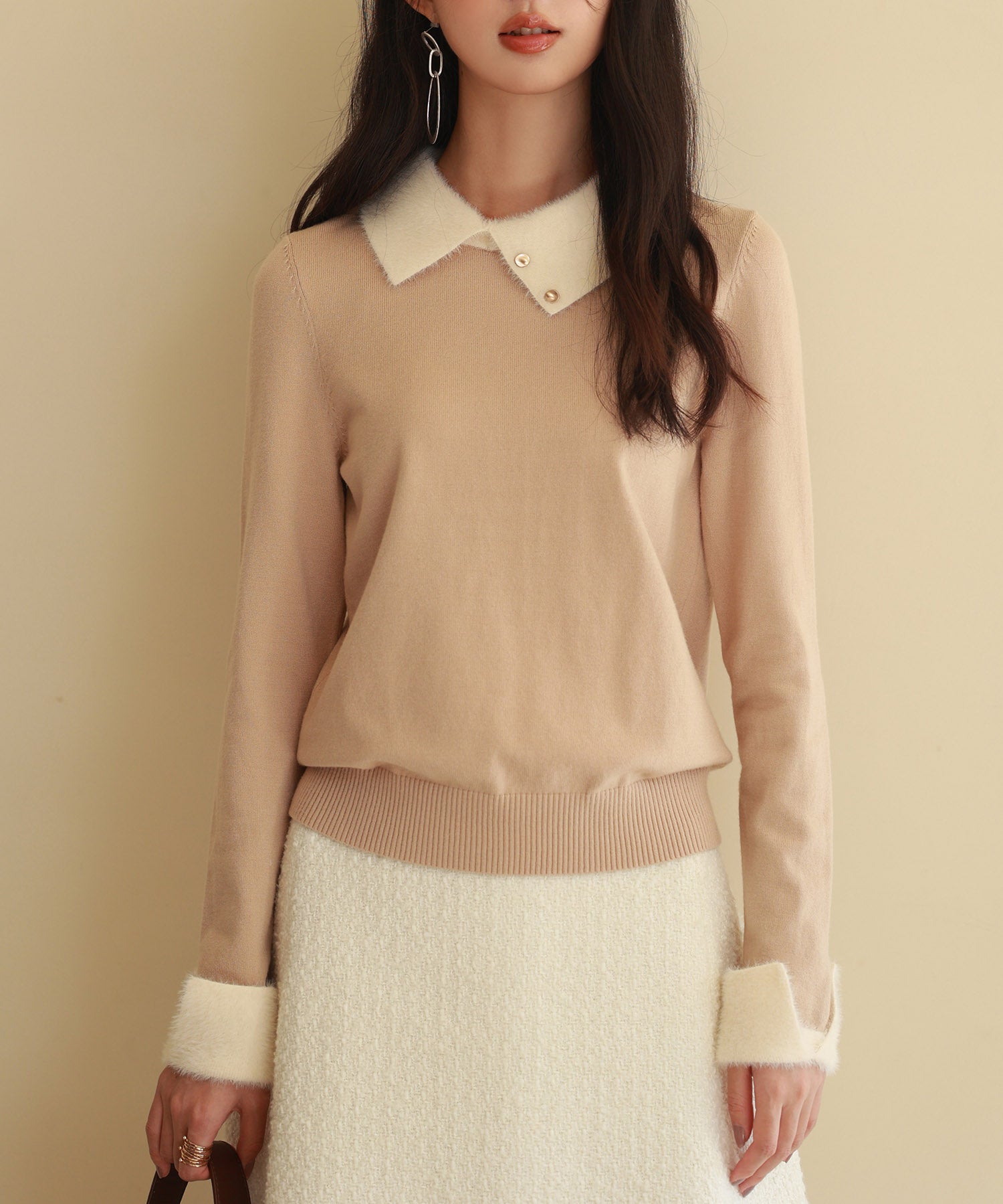 襟付きハイゲージ編みニットプルオーバーsdpxyf6301-103-14